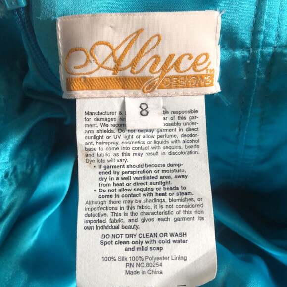 Vintage Alyce Designs 80s Strapless Beaded Blue Prom Evening Gown scarf size 8 - Picture 10 of 13
